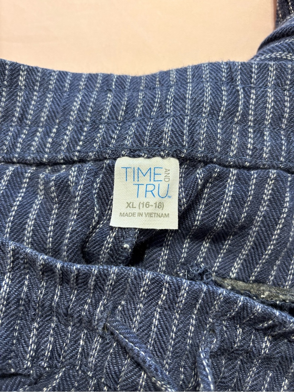 Time and Tru Navy Pinstripe Romper